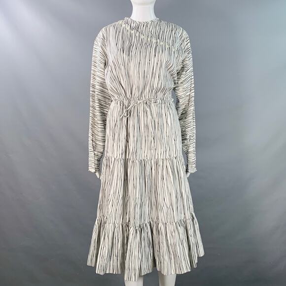 ROCHAS Size 2 Black White Cotton Stripe Button Trim A-Line Dress - Picture 1 of 6